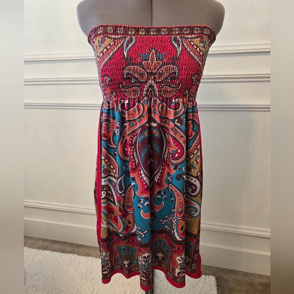 Colorful Paisley Strapless Dress